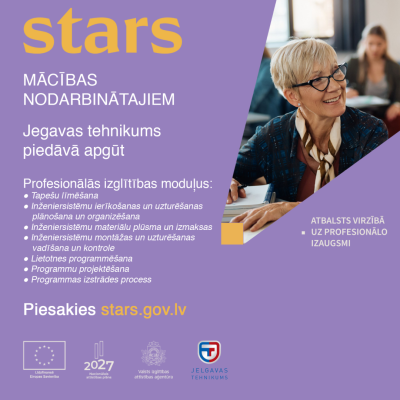 Informatīvais plakāts par STARS mācībām pieaugušajiem